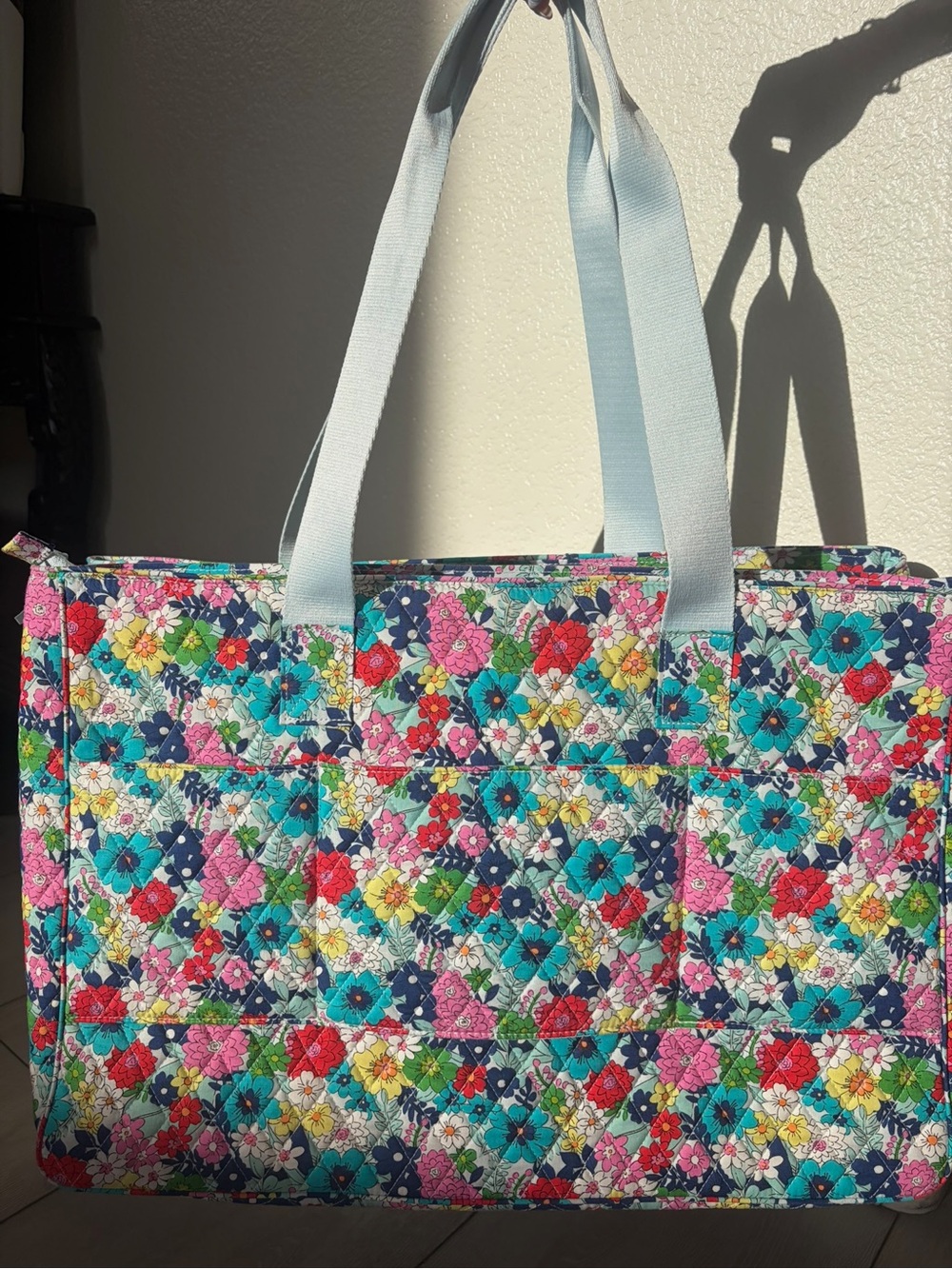 Vera Bradley Quilted Floral Travel Tote in Teal, Navy, Pink & Red
